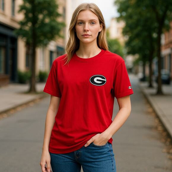 Champion UGA Georgia Red Logo Tee Shirt - Size Large - Picture 1 of 7